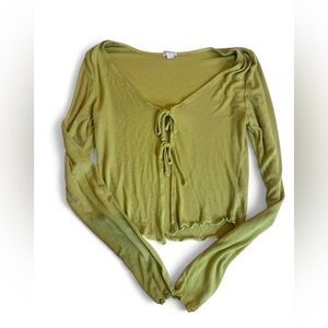 Garage Olive Long Sleeve Tie-Front Top